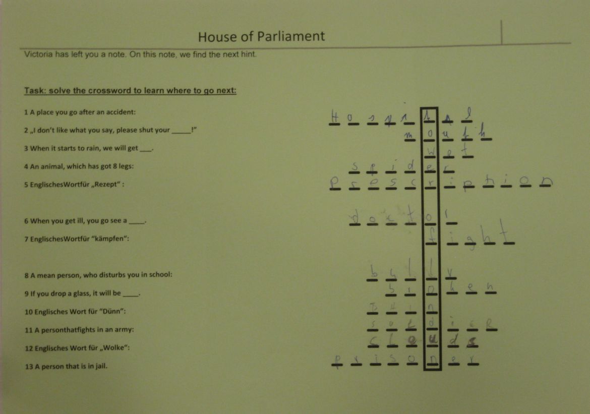 Task Crossword "Tower Of London" - ausgefüllt